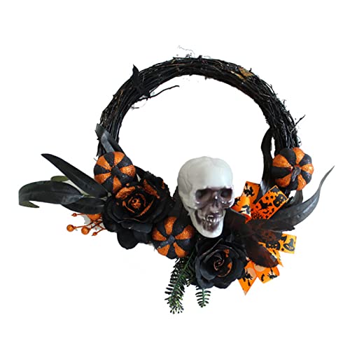Halloween-Kranz, künstlicher Totenkopf-Anhänger, Girlande, Ornament für Herbst, Küche, Haustür, Wanddekoration Halloween-Kranz, künstlicher Totenkopf-Anhänger, Girlande, Ornament für Herbst, Küche, Haustür, Wanddekoration von Sxett