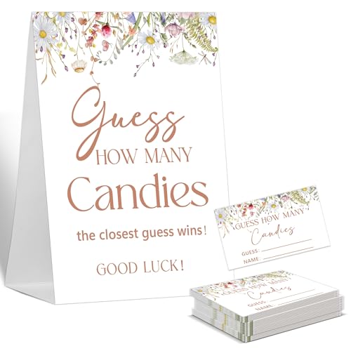 Guess How Many Baby Shower Games Guess How Many Candies, 1 Standing Sign and 50 Cards, Baby in Bloom Wildflowers Gender Neutral Baby Shower Decoration, Gender Reveal Party Games Supplies-LT17 von Sxurt