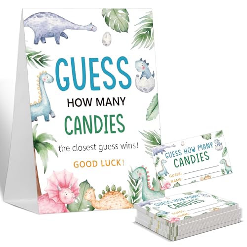 Guess How Many Baby Shower Games Guess How Many Candies, 1 Standing Sign and 50 Cards, Green Leaf Dinosaurier, Gender Neutral Baby Shower Decoration, Gender Reveal Party Games Supplies-LT53 von Sxurt