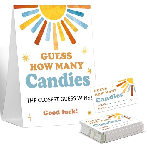 Guess How Many Baby Shower Games Guess How Many Candies, 1 Standing Sign and 50 Cards, Here Comes the Sun, Sunshine Gender Neutral Baby Shower Decoration, Gender Reveal Party Games Supplies-LT33 von Sxurt