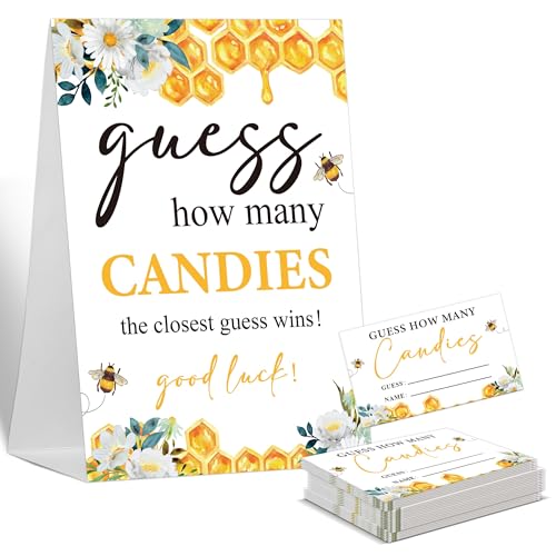 Guess How Many Baby Shower Games Guess How Many Candies, 1 Standing Sign and 50 Cards, Honey Bee Gender Neutral Baby Shower Decoration, Gender Reveal Party Games Supplies-LT45 von Sxurt
