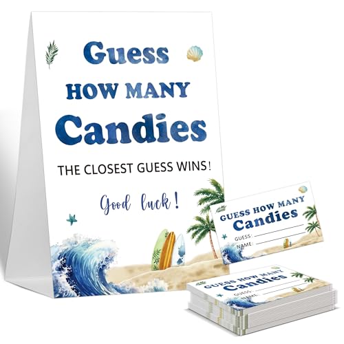 Guess How Many Baby Shower Games Guess How Many Candies, 1 Standing Sign and 50 Cards, Summer Surf Beach Gender Neutral Baby Shower Decoration, Gender Reveal Party Games Supplies-LT21 von Sxurt