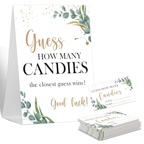 Guess How Many Baby Shower Games Guess How Many Candies, 1 Standing Sign and 50 Cards, Woodland Greenery Gender Neutral Baby Shower Decoration, Gender Reveal Party Games Supplies-LT37 von Sxurt