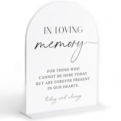 In Loving Memory Schild, weißer Bogen, Acrylschild, Gedächtnis-Tischschild für Hochzeit, Hochzeitsempfang und Event-Party-Dekorationen, Brautparty-Dekor, Tafelaufsatz, Tischdekoration, Party-6 In Loving Memory Schild, weißer Bogen, Acrylschild, Gedächtnis-Tischschild für Hochzeit, Hochzeitsempfang und Event-Party-Dekorationen, Brautparty-Dekor, Tafelaufsatz, Tischdekoration, Party-6 von Sxurt