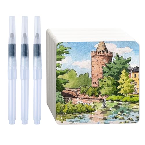 Sxutop 100 Blatt Aquarellpapier 12 x 12 cm Aquarellblock 300g/m² Naturweiß Watercolor Paper Wasserfarben Papier Dickes Aquarell Karten Blanko für Malen DIY Lesezeichen Postkarten GrußKarten von Sxutop