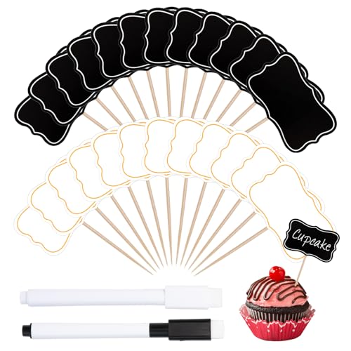 Sxutop 100 Stück Buffet Schilder zum Beschriften Fähnchen Beschriften Buffet Kuchenschilder zum Stecken Käse Marker Kuchen Fähnchen für Party Kuchen Lebensmittel Dekoration (Schwarz, Weiß) von Sxutop