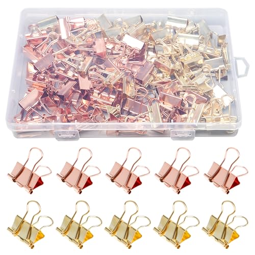 Sxutop 100 Stück Foldback Klammern 19mm Binder Klammern Klein Foldback Clips Gold und Roségold Papierklammern Metall Dokumenten Clips Vielzweckklammern 19mm für Briefpapier Papier, Bürobedarf von Sxutop
