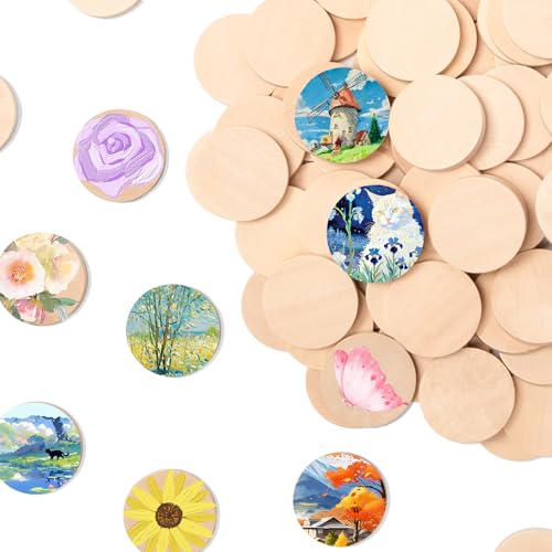 Sxutop 120 Stück Holzplättchen Rund 30 mm Holzscheiben Klein Unvollendete Natur Mini Holzkreise Rund Holzstücke zum Basteln für Malerei Scrapbooking Hochzeit Weihnachten Heimdekoration 4.5 mm Dick von Sxutop