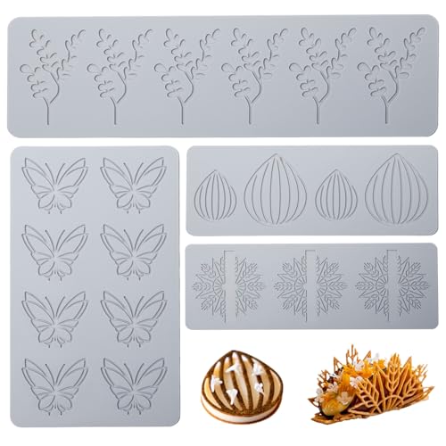 Sxutop 4 Stück Silikonform Spitzenmatte Silikon Fondant Spitzenmatte 3D Hippenform Silikon mit Blätter Schmetterling Zwiebel Taco Muster Silikonform Prägematte für Backen Harz Zucker Kuchen Deko Sxutop 4 Stück Silikonform Spitzenmatte Silikon Fondant Spitzenmatte 3D Hippenform Silikon mit Blätter Schmetterling Zwiebel Taco Muster Silikonform Prägematte für Backen Harz Zucker Kuchen Deko von Sxutop