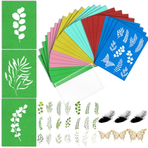 Sxutop 57 Pcs A5 Cyanotypie Papier Kit Hochempfindliches Sonnendruckpapier Naturdruckpapier Kinder Solar Fotopapier Sun Art Paper mit Cyanotypie Material und Einer Acrylfolie für DIY zum Basteln von Sxutop