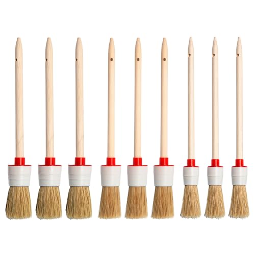 Sxutop 9 Stück Pinsel Rund Borstenpinsel Set Ø 20mm/25mm/30mm Rundpinsel Naturborsten Ringpinsel Runde Lackierpinsel für Hausgebrauch, Möbel, Auto Reinigung,Streichen Wänden (3 Größe) von Sxutop