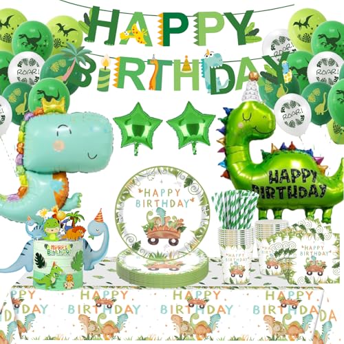 Dinosaurier Partygeschirr Set, Dino Geburtstag Deko, Dino Geburtstag Party Geschirr, Dinosaurier Ballons Servietten etc Geburtstagsdeko Supplies für Party Kindergeburtstag Deko 16 Gäste von Sxzgea