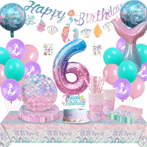 Meerjungfrau Geburtstag Deko 6 Jahre,Meerjungfrau Partygeschirr Set,Geburtstagsdeko Mädchen 6 Jahre,Pappteller Tischdecke für meerjungfrauen Party Kindergeburtstag 16 Gäste Meerjungfrau Geburtstag Deko 6 Jahre,Meerjungfrau Partygeschirr Set,Geburtstagsdeko Mädchen 6 Jahre,Pappteller Tischdecke für meerjungfrauen Party Kindergeburtstag 16 Gäste von Sxzgea