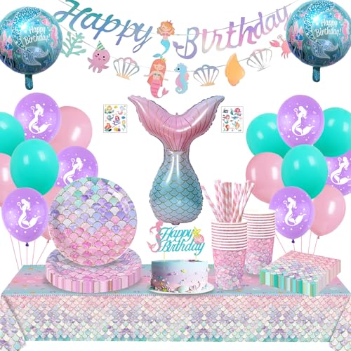 Meerjungfrau Partygeschirr Set,Meerjungfrau Geburtstag Deko,Geburtstagsdeko Mädchen,Pappteller Tischdecke für meerjungfrauen Party Kindergeburtstag 16 Gäste Meerjungfrau Partygeschirr Set,Meerjungfrau Geburtstag Deko,Geburtstagsdeko Mädchen,Pappteller Tischdecke für meerjungfrauen Party Kindergeburtstag 16 Gäste von Sxzgea