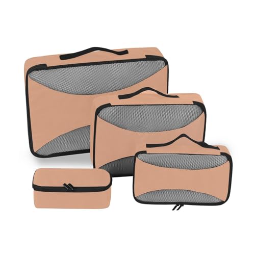 4-teiliges Organizer-Set, Reiseetui, Netzstoff, Reiseutensilien, erweiterbare Packwürfel, Orange-Rosa von SyXIOP