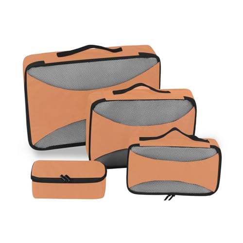 4-teiliges Organizer-Set für Reisen, Netzstoff, Reiseutensilien, erweiterbar, große Packwürfel, Hellorange von SyXIOP