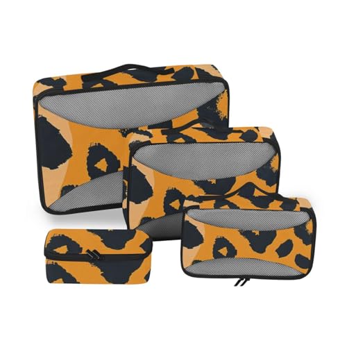 4-teiliges Organizer-Set mit Leopardenmuster für Reisen, Netzstoff, Reiseutensilien, erweiterbare Packwürfel für Frauen von SyXIOP