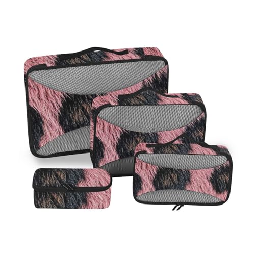 4-teiliges Organizer-Taschen-Set mit Leopardenmuster, Netzstoff, Reiseutensilien, erweiterbares Set, Packwürfel von SyXIOP