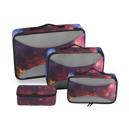 4-teiliges Organizer-Taschen-Set mit buntem Sternenhimmel, Netzstoff, Reiseutensilien, erweiterbare Packwürfel für Windeln von SyXIOP