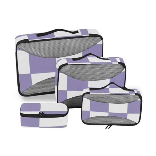 4-teiliges Reise-Organizer-Taschenset aus Netzstoff, Reiseutensilien, erweiterbares Set, Kompressions-Verpackungswürfel, Violett und Weiß von SyXIOP