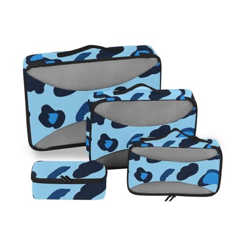 4-teiliges Set aus Netzstoff, Tierhaut, Leopardenmuster, Blau / Schwarz, 4-teiliges Set von SyXIOP