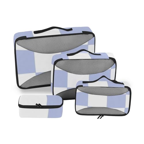 4-teiliges Set mit Organizer-Einsatz, Netzstoff, Reiseutensilien, erweiterbares Set, Kompressions-Verpackungswürfel, Violett und Weiß von SyXIOP