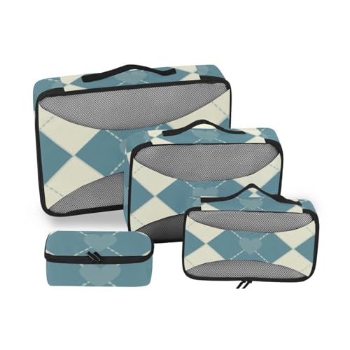 4-teiliges Set mit Organizer für Gepäck, Netzstoff, Reiseutensilien, leichte Würfel für Wickeltasche, Blau / Beige von SyXIOP