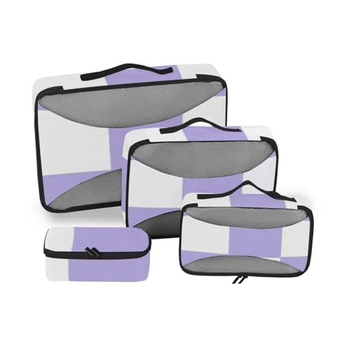4-teiliges Set mit Organizern und Aufbewahrung, Netzstoff, Reiseutensilien, leichtes Set, Kompressions-Verpackungswürfel, Violett und Weiß von SyXIOP