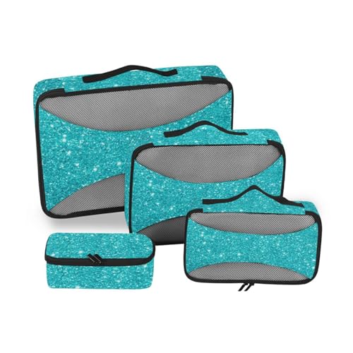 4-teiliges Set mit blauen Glitzer-Organizern für Reisen, Netzstoff, Reiseutensilien, leichte Gepäckverpackungswürfel von SyXIOP