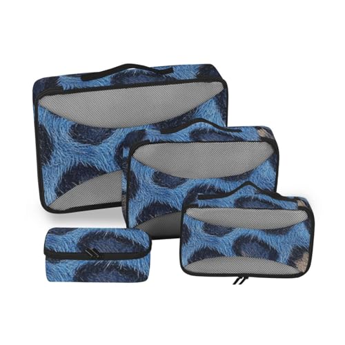 4-teiliges Set mit blauer Leopardenhautstruktur, Taschen-Organizer-Einsatz, Netzstoff, Reiseutensilien, erweiterbare Packwürfel von SyXIOP