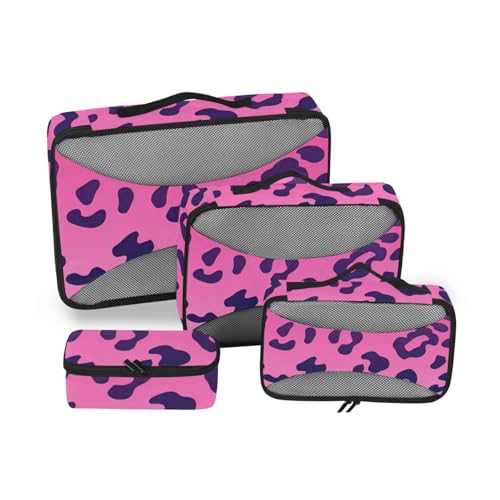 4-teiliges Set mit rosa Leopardenmuster, würfelförmig, Netzstoff, Reiseutensilien, leichte Würfel zum Verpacken von SyXIOP