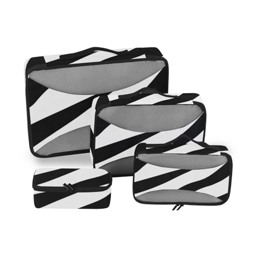 4-teiliges Set mit schwarz-weißen Tierstreifen, Organizer für Reisen, Netzstoff, Reiseutensilien, leichter Kompressions-Verpackungswürfel von SyXIOP