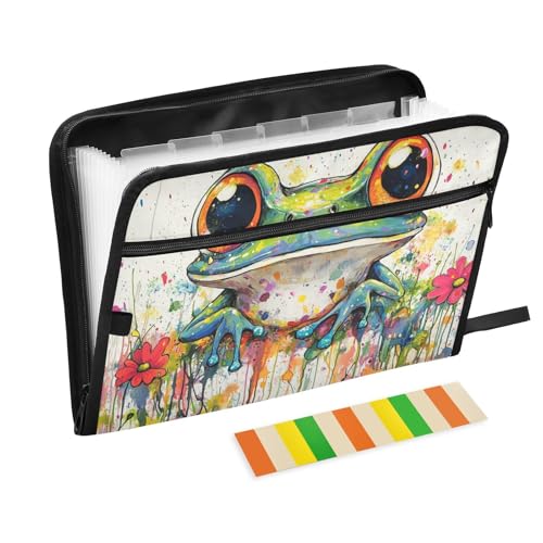 Aesthetic Green Frog Aktenordner, erweiterbar, 13 Fächer, A4, Briefgröße mit Reißverschluss, für Büro, mehrere Fächer, Organizer Aesthetic Green Frog Aktenordner, erweiterbar, 13 Fächer, A4, Briefgröße mit Reißverschluss, für Büro, mehrere Fächer, Organizer von SyXIOP