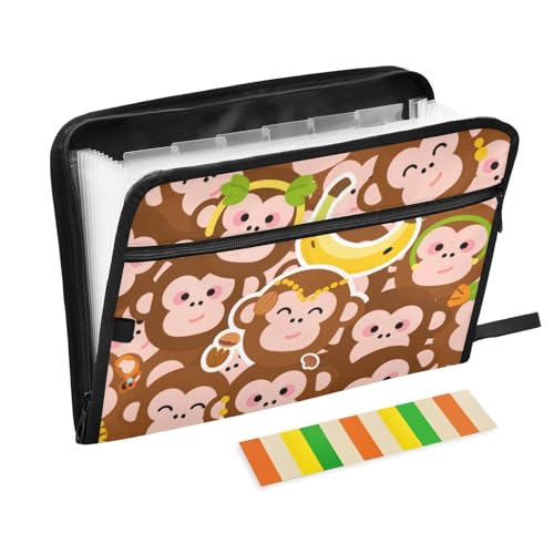Akkordeon-Aktenordner mit niedlichem Affen-Motiv, 13 Taschen, A4, Briefgröße mit Reißverschluss, für Dokumentenaufbewahrung, Organizer, Aktenordner, Organizer Akkordeon-Aktenordner mit niedlichem Affen-Motiv, 13 Taschen, A4, Briefgröße mit Reißverschluss, für Dokumentenaufbewahrung, Organizer, Aktenordner, Organizer von SyXIOP
