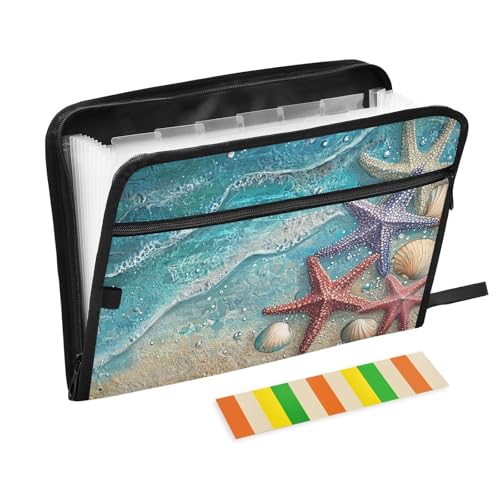 Akkordeon-Ordner mit Strandmotiven, 13 Taschen, A4, Briefgröße mit Reißverschluss, für Geschäft, erweiterbare Hängemappen, für Dokumente, Blau Akkordeon-Ordner mit Strandmotiven, 13 Taschen, A4, Briefgröße mit Reißverschluss, für Geschäft, erweiterbare Hängemappen, für Dokumente, Blau von SyXIOP