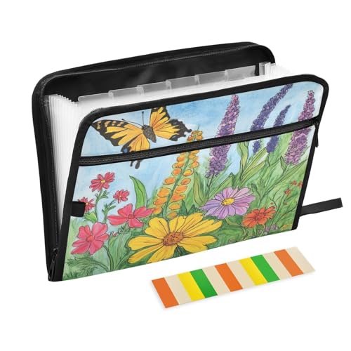 Akkordeon-Ordner mit bunten Schmetterlingen, 13 Taschen, A4, Briefgröße mit Reißverschluss, für Büro, Büro, Ordner, Organizer Akkordeon-Ordner mit bunten Schmetterlingen, 13 Taschen, A4, Briefgröße mit Reißverschluss, für Büro, Büro, Ordner, Organizer von SyXIOP