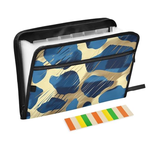 Aktenordner mit Leopardenmuster, 13 Taschen, A4, Briefgröße mit Reißverschluss, für Bürobedarf, Aktenordner mit Taschen, Blau und Gold Aktenordner mit Leopardenmuster, 13 Taschen, A4, Briefgröße mit Reißverschluss, für Bürobedarf, Aktenordner mit Taschen, Blau und Gold von SyXIOP