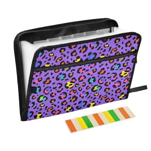 Aktenordner mit Taschen, 13 Taschen, A4, Briefgröße mit Reißverschluss, für Bürobedarf, Aktenordner mit Taschen, Leopardenmuster, Violett Aktenordner mit Taschen, 13 Taschen, A4, Briefgröße mit Reißverschluss, für Bürobedarf, Aktenordner mit Taschen, Leopardenmuster, Violett von SyXIOP