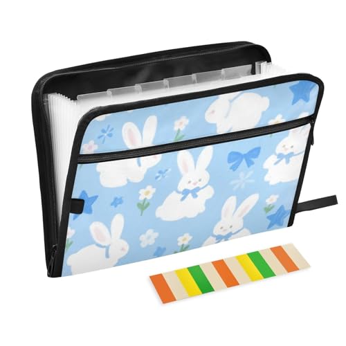 Aktenordner mit niedlichem Cartoon-Hasen-Motiv, 13 Fächer, A4, Briefgröße mit Reißverschluss, für Zuhause, Büro, Reisen, Fächermappe Aktenordner mit niedlichem Cartoon-Hasen-Motiv, 13 Fächer, A4, Briefgröße mit Reißverschluss, für Zuhause, Büro, Reisen, Fächermappe von SyXIOP