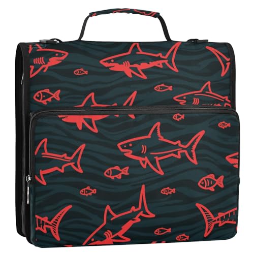 Angry Animal Haifisch, 3 Ringe, 3,8 cm, Ordner-Organizer mit Griff und abnehmbarem Schultergurt, mehrere Taschen, Dokumenten-Aufbewahrungstasche für Mittelschüler, Cartera Portátil von SyXIOP