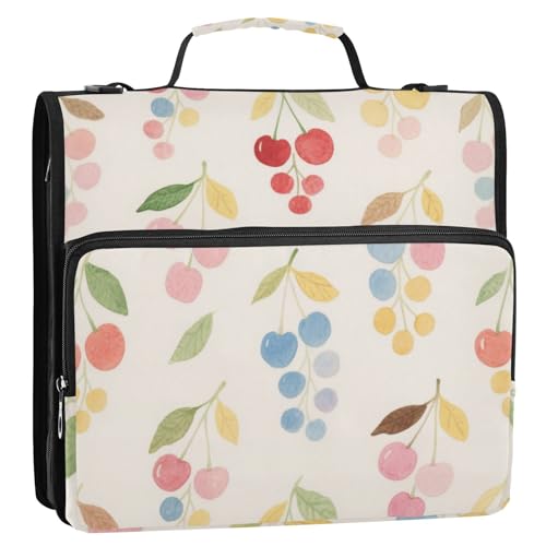 Aquarell-Kirschen-Ordner mit 3 Ringen, Reißverschluss, mit Griff, mehrere Taschen, Dokumenten-Organizer für Mittelschüler, Gestor de Carpetas de Office von SyXIOP