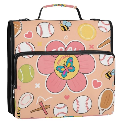 Baseball-Tor, florales Herz, rosa Muster, 3,8 cm, 3 Ringe, Reißverschluss-Mappe mit Riemen, wasserdicht, mit Reißverschluss, Portfolio für Schule und Büro, Organisadores de suministros escolares Baseball-Tor, florales Herz, rosa Muster, 3,8 cm, 3 Ringe, Reißverschluss-Mappe mit Riemen, wasserdicht, mit Reißverschluss, Portfolio für Schule und Büro, Organisadores de suministros escolares von SyXIOP