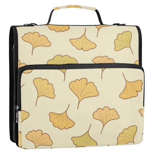 Beigefarbenes Cartoon-Ginkgo-Biloba-Blätter, 3,8 cm, 3 Ringe, Ordner-Organizer mit Riemen, Laege-Kapazität, Dokumentenmappe, Organizer für Mittelschule, Carpeta del organizador von SyXIOP