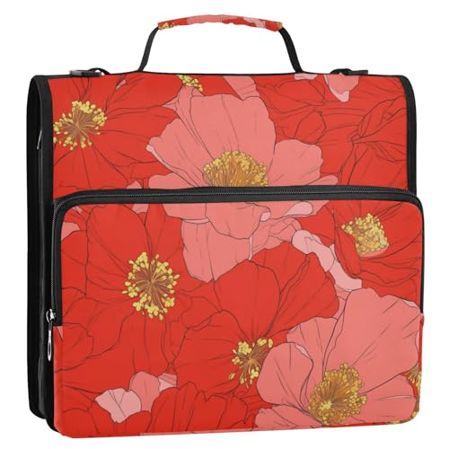 Big Red Bloom Flowers 3,8 cm 3 Ringe Organizer Ordner mit Gurt inklusive Reißverschlusstasche Schulbedarf Organizer für Schulorganisadores de suministros escolares von SyXIOP