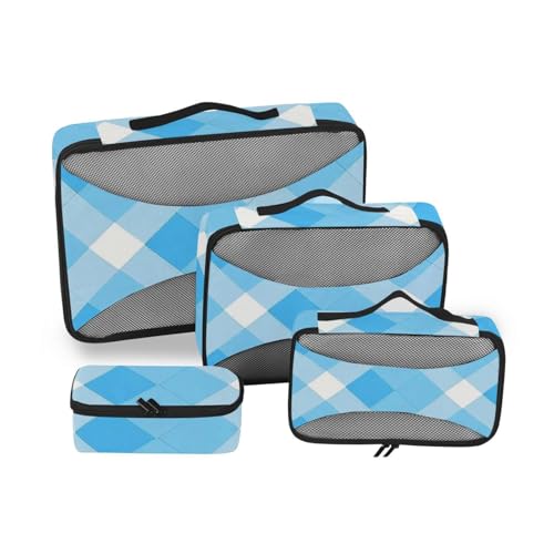 Blaue Rautenraute Kristall, 4-teiliges Set, würfelförmiger Aufbewahrungs-Organizer, Netzstoff, Reiseutensilien, leichte Kompressionspackwürfel, Reisen von SyXIOP