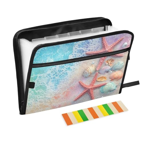 Blue Beach Aktenordner mit Seesternmuscheln, erweiterbar, 13 Fächer, A4, Briefgröße mit Reißverschluss, für Büro, Büro Blue Beach Aktenordner mit Seesternmuscheln, erweiterbar, 13 Fächer, A4, Briefgröße mit Reißverschluss, für Büro, Büro von SyXIOP