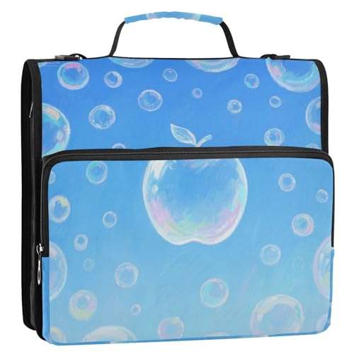 Blue Fruit Bubble 3 Ringe Reißverschluss Ordner Organizer mit Griff und abnehmbarem Schultergurt Laege Kapazität Schulbedarf Organizer für Schule und Büro Carpeta con bolsillo Extra von SyXIOP