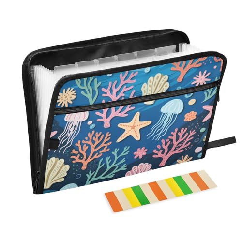 Blue Ocean Korallen-Tier-Aktenordner, 13 Taschen, A4, Briefgröße mit Reißverschluss, für Bürobedarf, Aktenordner, Ordner para guardar Blue Ocean Korallen-Tier-Aktenordner, 13 Taschen, A4, Briefgröße mit Reißverschluss, für Bürobedarf, Aktenordner, Ordner para guardar von SyXIOP