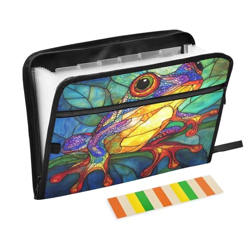 Böhmische bunte Frösche Ordner für Dokumente, 13 Taschen, A4, Briefgröße mit Reißverschluss, für Papiere, erweiterbare Aktenhüllen, Organizer Böhmische bunte Frösche Ordner für Dokumente, 13 Taschen, A4, Briefgröße mit Reißverschluss, für Papiere, erweiterbare Aktenhüllen, Organizer von SyXIOP