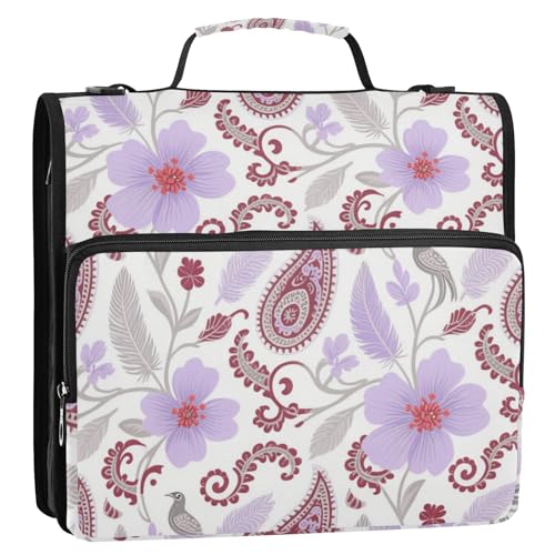 Boho Paisley Blume Vogel Beere Rot Weiß 3,8 cm 3-Ringe Organizer Ordner mit Schultergurt Multi-Pocket Schulordner Organizer für Schule/Büro Gestor de documentos von SyXIOP